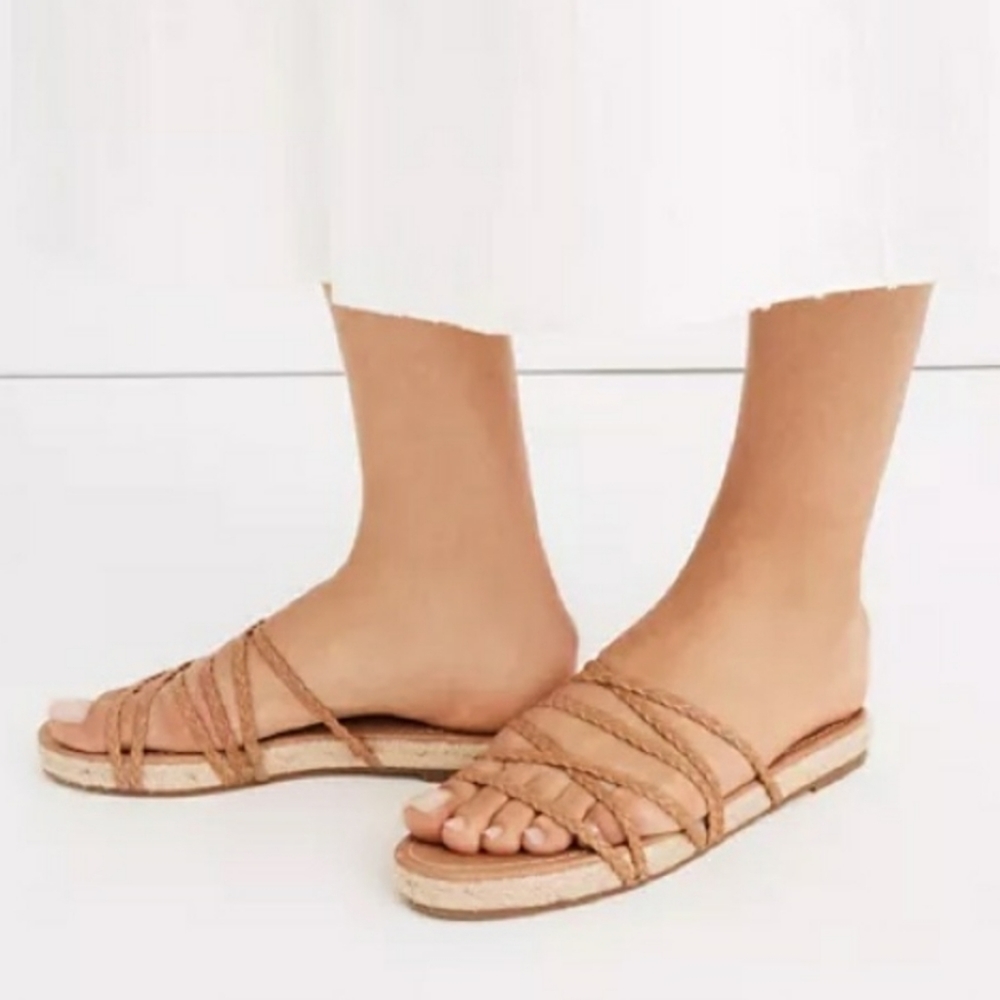 Madewell NWOT The Kathryn Espadrille Slide Sandal in Leather Brown